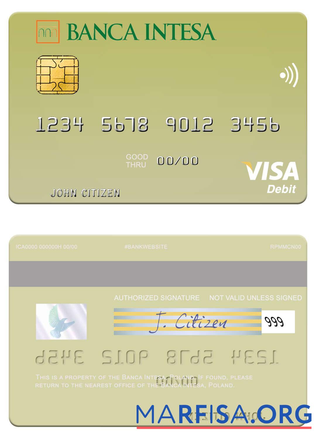 Downloadable Poland Banca Intesa visa debit card template